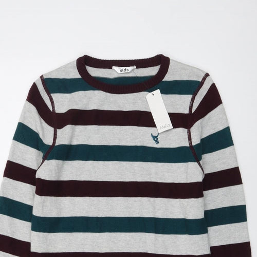 M&Co Boys Multicoloured Round Neck Striped Cotton Pullover Jumper Size 11-12 Years Pullover