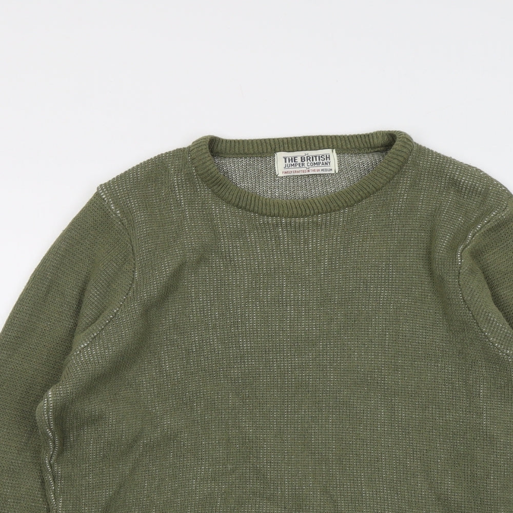 The British Jumper Company Mens Green Round Neck Cotton Pullover Jumper Size M Long Sleeve