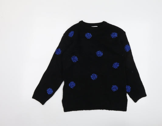 Marks and Spencer Girls Black Round Neck Polka Dot Acrylic Pullover Jumper Size 11-12 Years Pullover