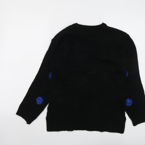 Marks and Spencer Girls Black Round Neck Polka Dot Acrylic Pullover Jumper Size 11-12 Years Pullover