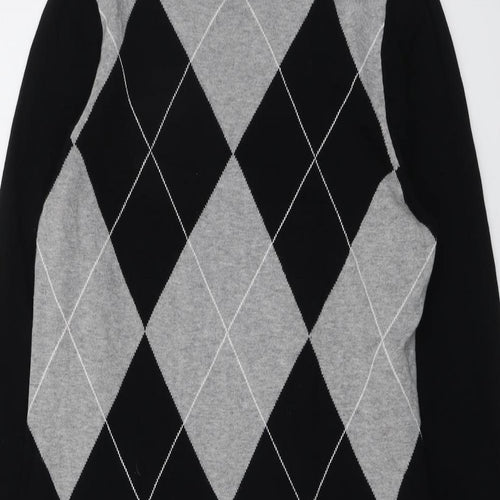 NEXT Womens Black Argyle/Diamond Cotton Jumper Dress Size 16 Round Neck Pullover