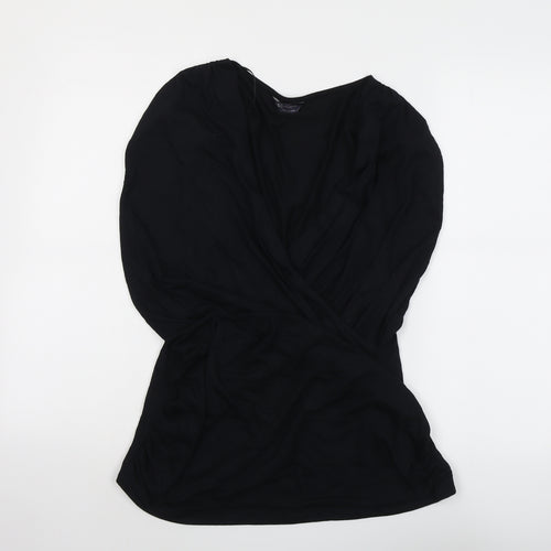 Marks and Spencer Womens Black Modal Basic Blouse Size 20 V-Neck - Wrap Front Detail