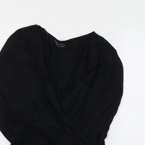 Marks and Spencer Womens Black Modal Basic Blouse Size 20 V-Neck - Wrap Front Detail