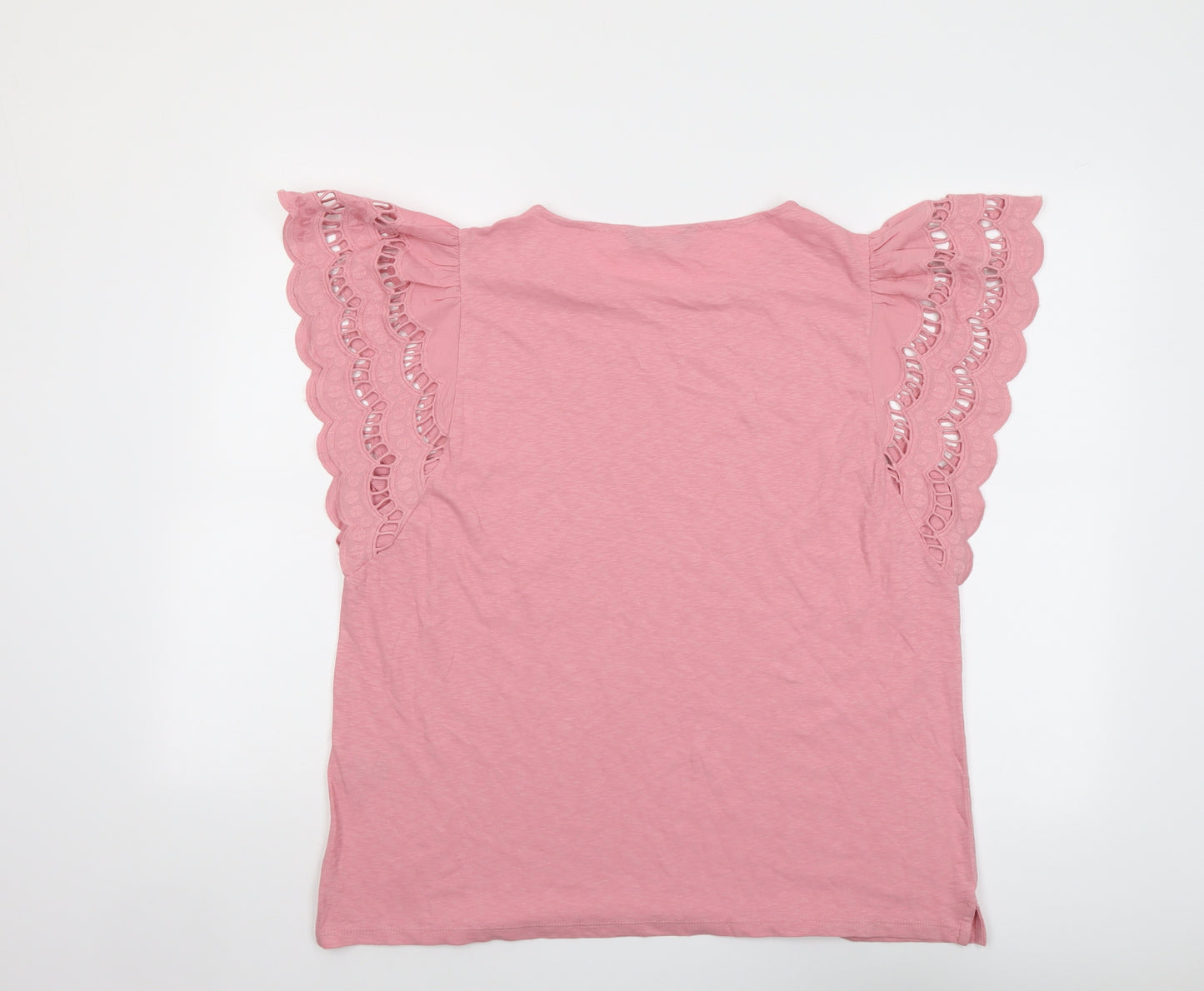 Marks and Spencer Womens Pink Cotton Basic T-Shirt Size 16 Boat Neck