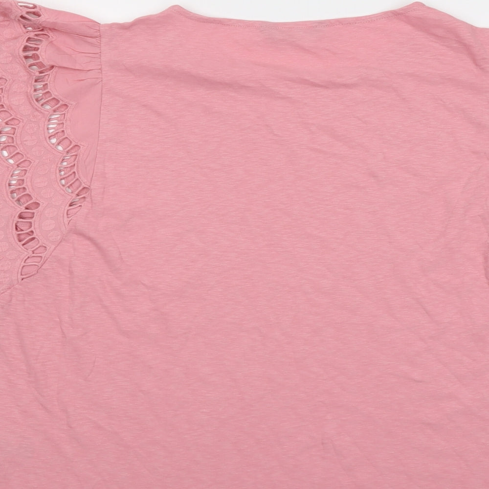 Marks and Spencer Womens Pink Cotton Basic T-Shirt Size 16 Boat Neck