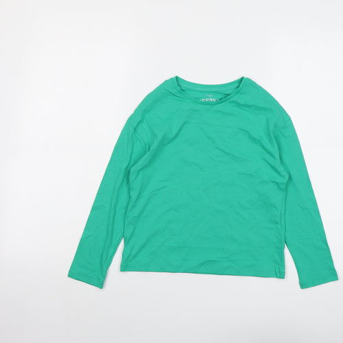 Marks and Spencer Girls Green Cotton Basic T-Shirt Size 7-8 Years Round Neck Pullover
