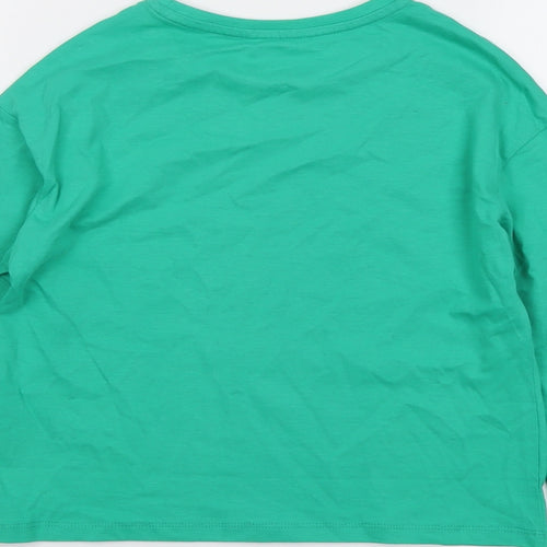 Marks and Spencer Girls Green Cotton Basic T-Shirt Size 7-8 Years Round Neck Pullover