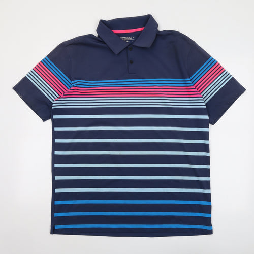 Nike Mens Blue Striped Polyester Polo Size L Collared Button