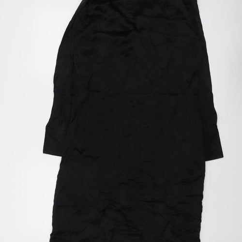 Zara Womens Black Viscose Shirt Dress Size L Collared Button