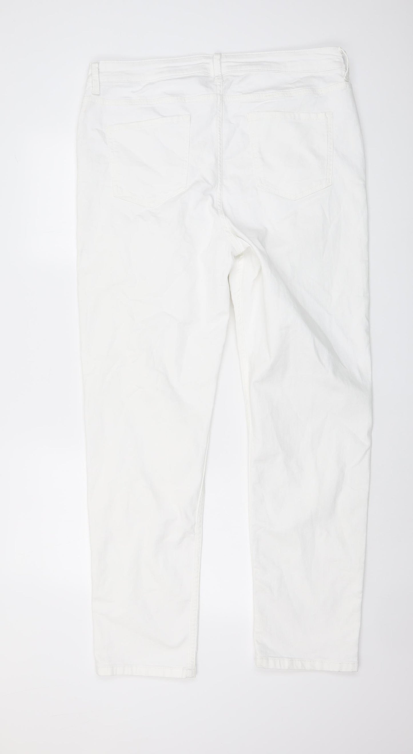Marks and Spencer Womens White Cotton Straight Jeans Size 18 L30 in Regular Button