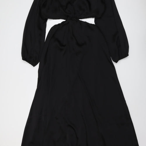 H&M Womens Black Polyester Maxi Size L V-Neck Pullover