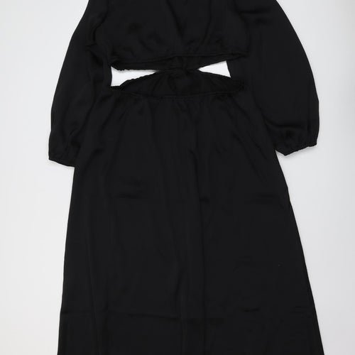 H&M Womens Black Polyester Maxi Size L V-Neck Pullover