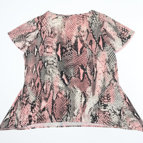 Classic Womens Multicoloured Animal Print Polyester Basic T-Shirt Size 18 Boat Neck
