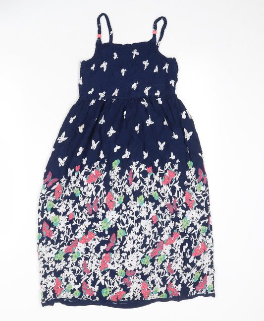 M&Co Girls Blue Floral Viscose Tank Dress Size 7-8 Years Square Neck Pullover - Butterfly Print