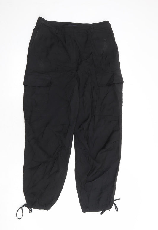 Marks and Spencer Womens Black Modal Cargo Trousers Size 12 Regular Zip