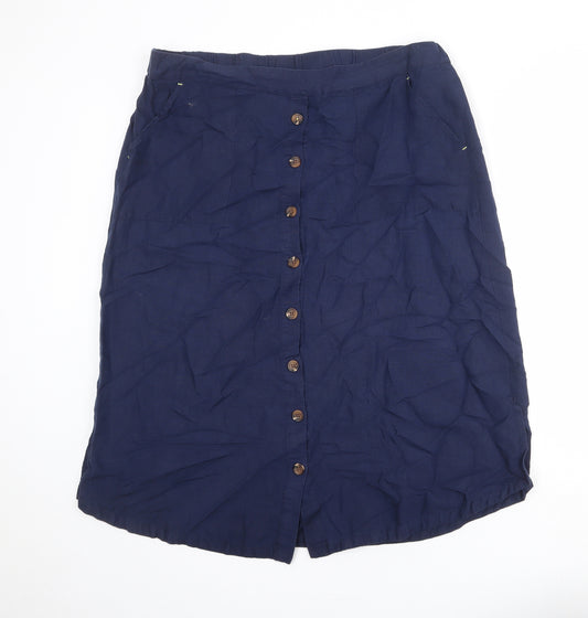 Joules Womens Blue Linen A-Line Skirt Size 18 Button