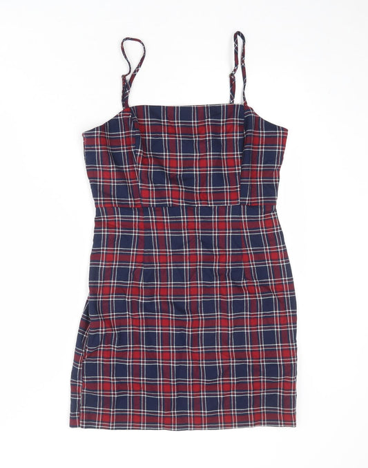 FOREVER 21 Womens Multicoloured Plaid Polyester Slip Dress Size L Square Neck Zip
