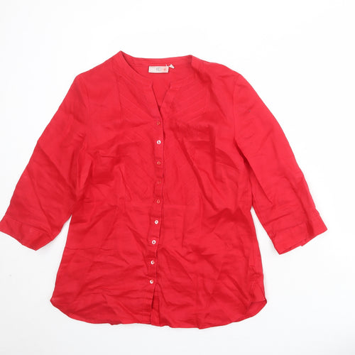 CC Womens Red Ramie Basic Button-Up Size 12 V-Neck