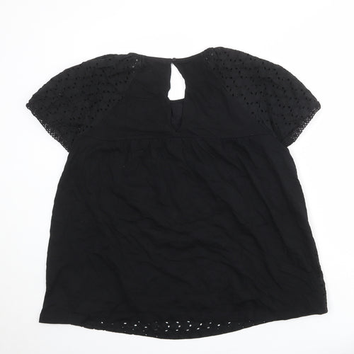 New Look Womens Black Polyester Basic T-Shirt Size 20 Round Neck - Broderie Anglaise