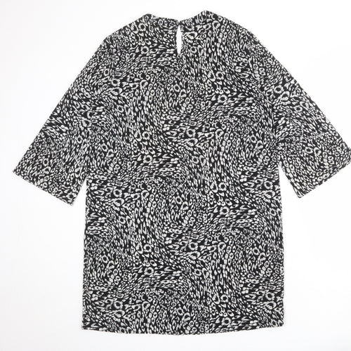 Moss Copenhagen Womens Black Animal Print Polyester A-Line Size S Round Neck Button - Leopard pattern