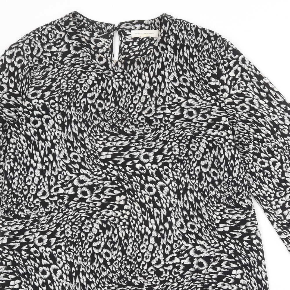 Moss Copenhagen Womens Black Animal Print Polyester A-Line Size S Round Neck Button - Leopard pattern