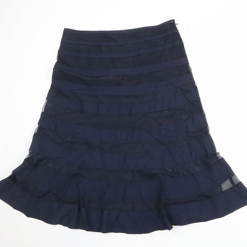 Per Una Womens Blue Striped Polyester Swing Skirt Size 14 Zip