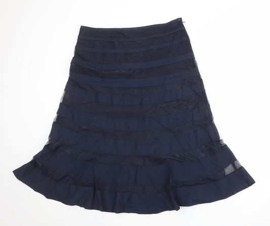 Per Una Womens Blue Striped Polyester Swing Skirt Size 14 Zip