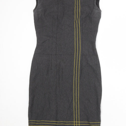 Marks and Spencer Womens Grey Striped Polyester Shift Size 8 Round Neck Zip