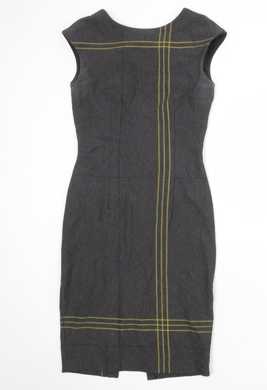 Marks and Spencer Womens Grey Striped Polyester Shift Size 8 Round Neck Zip