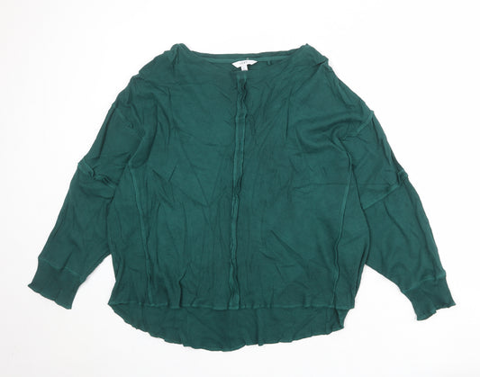 NEXT Womens Green Boat Neck Herringbone 100% Cotton Pullover Jumper Size L
