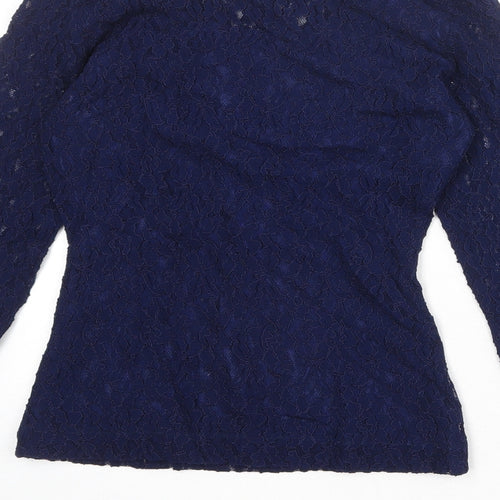 Mode Womens Blue Nylon Basic T-Shirt Size 10 Round Neck