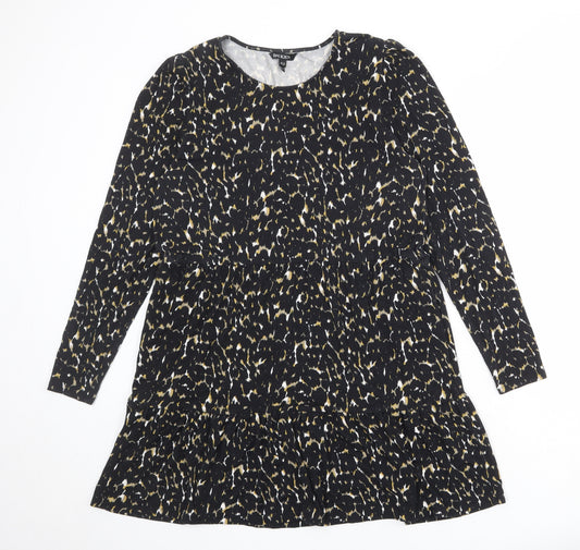 Baukjen Womens Black Animal Print Viscose Jumper Dress Size 14 Round Neck Pullover - Leopard pattern
