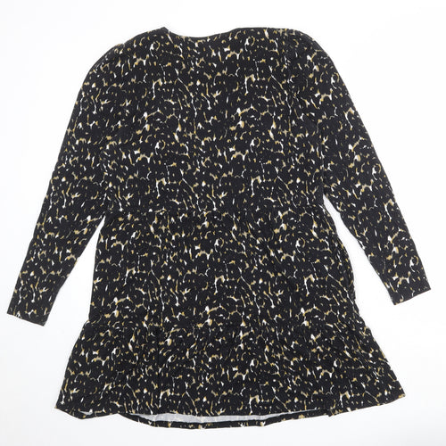 Baukjen Womens Black Animal Print Viscose Jumper Dress Size 14 Round Neck Pullover - Leopard pattern