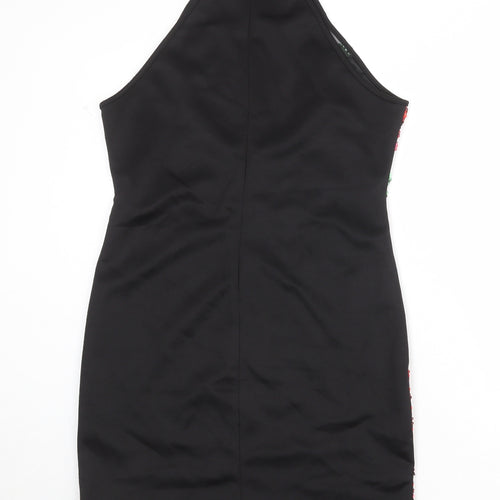 Quiz Womens Black Floral Polyester A-Line Size 16 Round Neck Zip