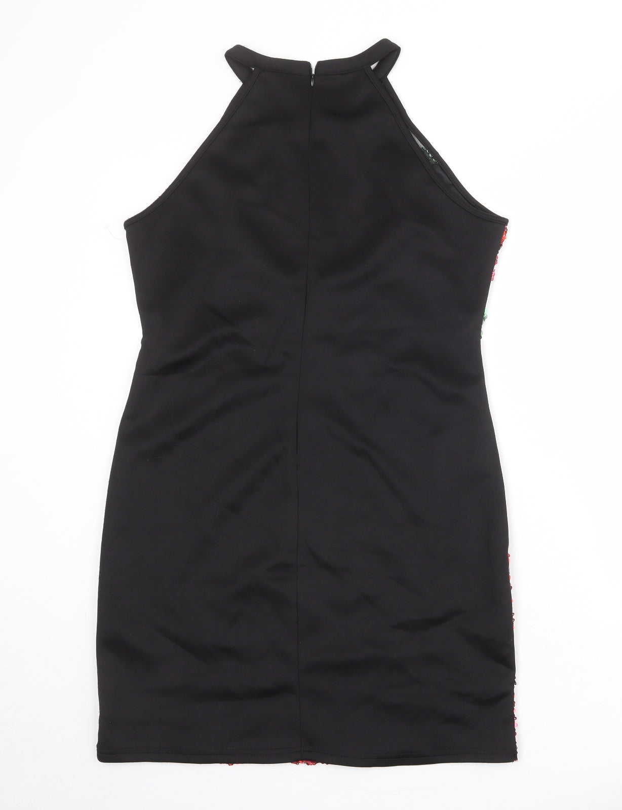 Quiz Womens Black Floral Polyester A-Line Size 16 Round Neck Zip