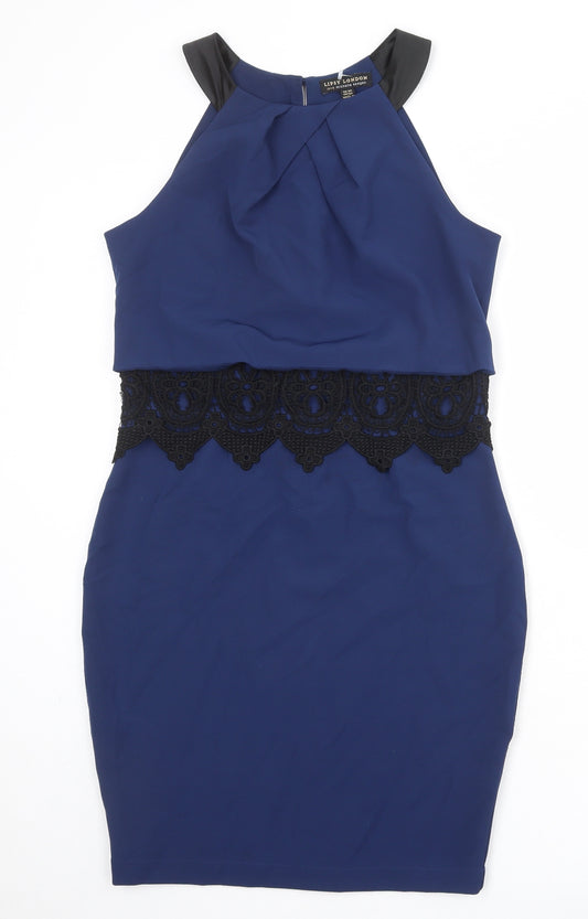 Lipsy Womens Blue Colourblock Polyester Bodycon Size 12 Round Neck Zip