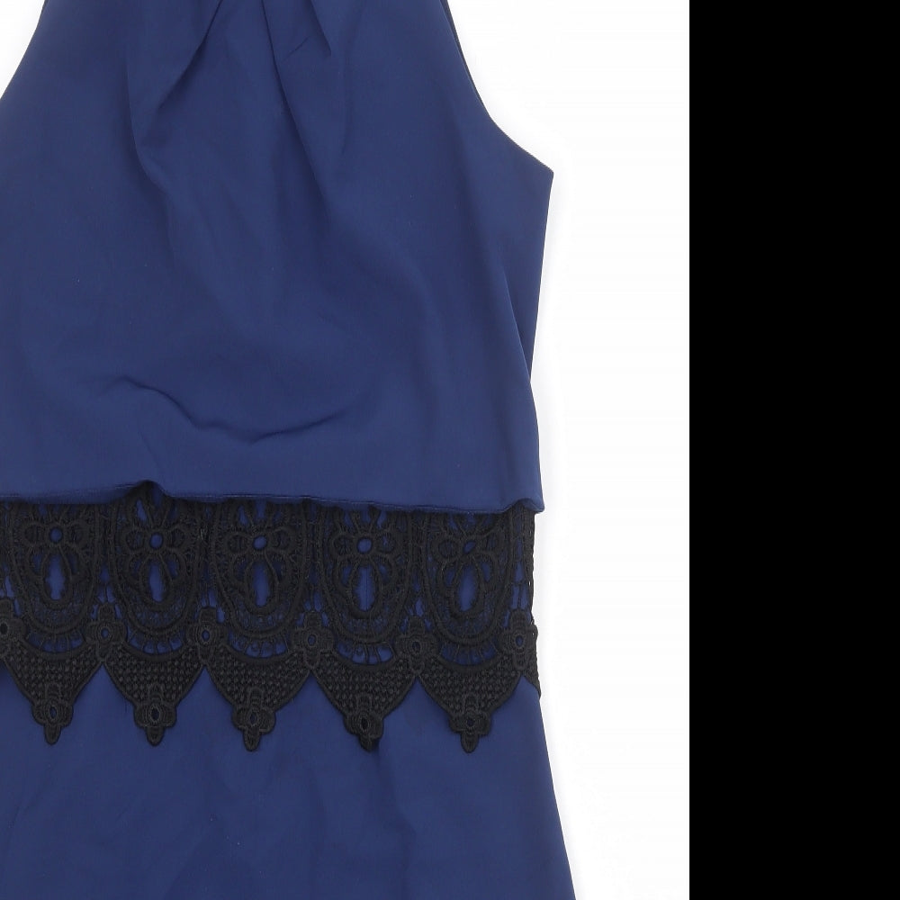 Lipsy Womens Blue Colourblock Polyester Bodycon Size 12 Round Neck Zip