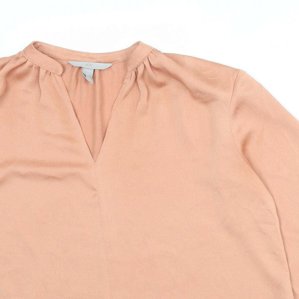 H&M Womens Orange Polyester Basic Blouse Size S V-Neck