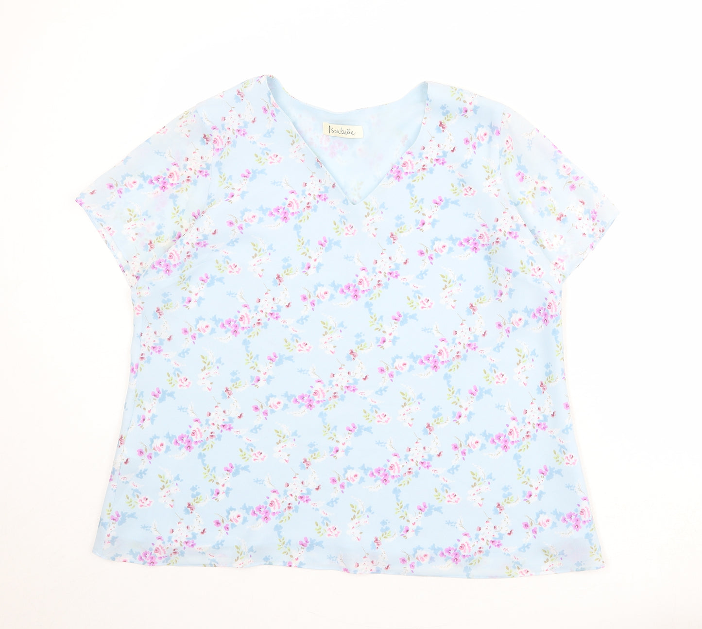 Isabelle Womens Blue Floral Polyester Basic Blouse Size 18 V-Neck