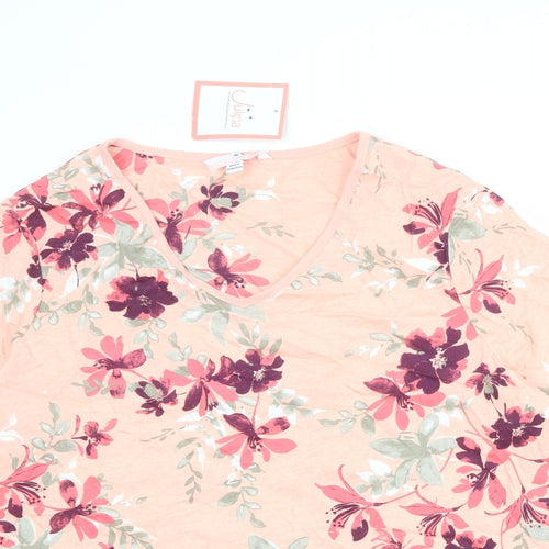 Julipa Womens Pink Floral 100% Cotton Basic T-Shirt Size 22 Scoop Neck