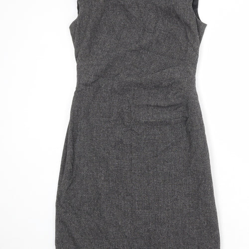 L.K. Bennett Womens Grey Wool Shift Size 10 V-Neck Zip