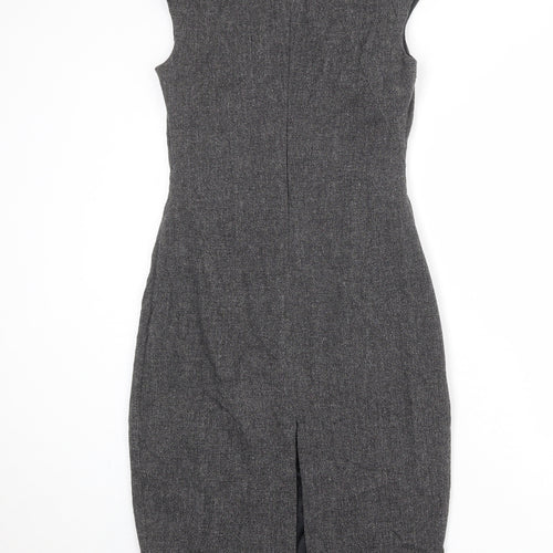 L.K. Bennett Womens Grey Wool Shift Size 10 V-Neck Zip