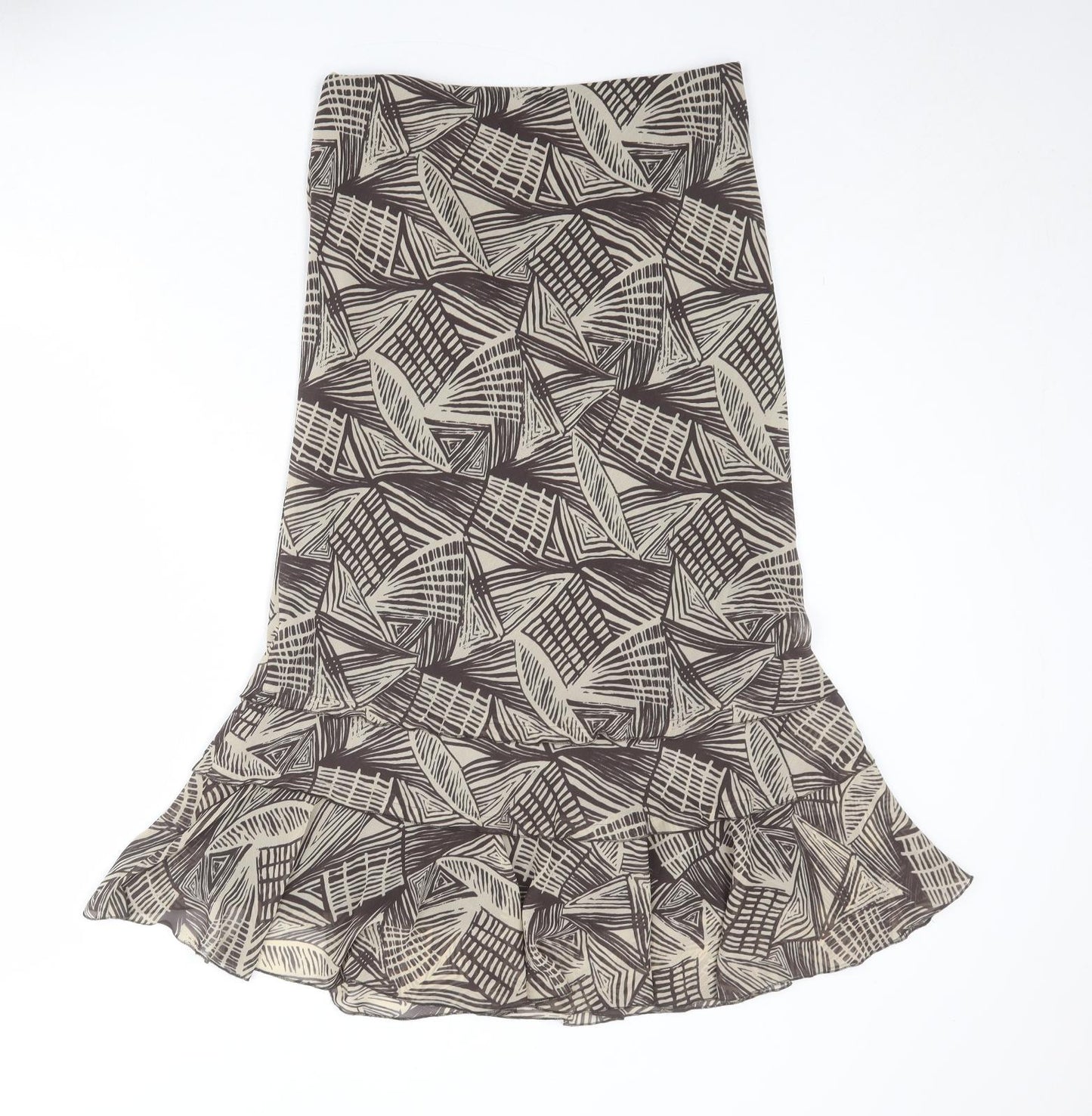 Marks and Spencer Womens Brown Geometric Polyester Trumpet Skirt Size 12