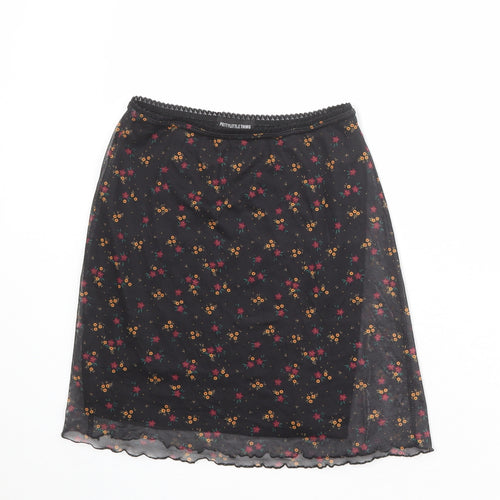 PRETTYLITTLETHING Womens Black Floral Polyester A-Line Skirt Size 8