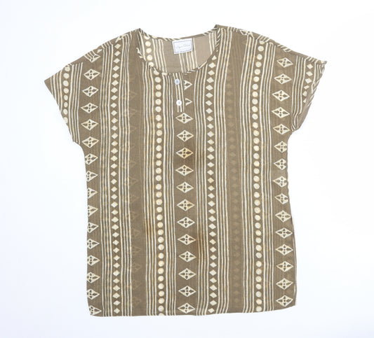 Jayne Elliot Womens Brown Geometric Polyester Basic T-Shirt Size 14 Roll Neck