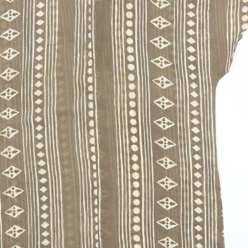Jayne Elliot Womens Brown Geometric Polyester Basic T-Shirt Size 14 Roll Neck