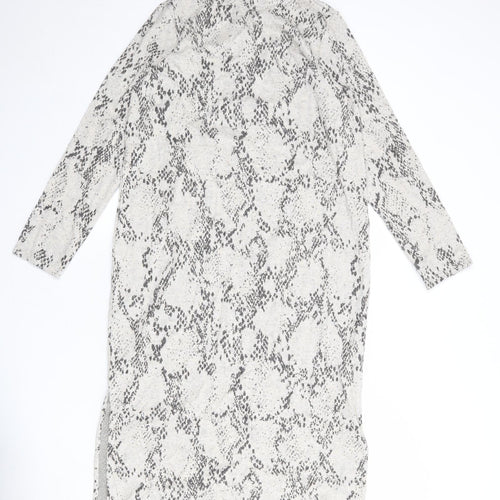 Marks and Spencer Womens Grey Animal Print Viscose Jumper Dress Size 14 Mock Neck Pullover - Snakeskin pattern