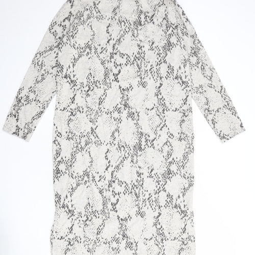 Marks and Spencer Womens Grey Animal Print Viscose Jumper Dress Size 14 Mock Neck Pullover - Snakeskin pattern