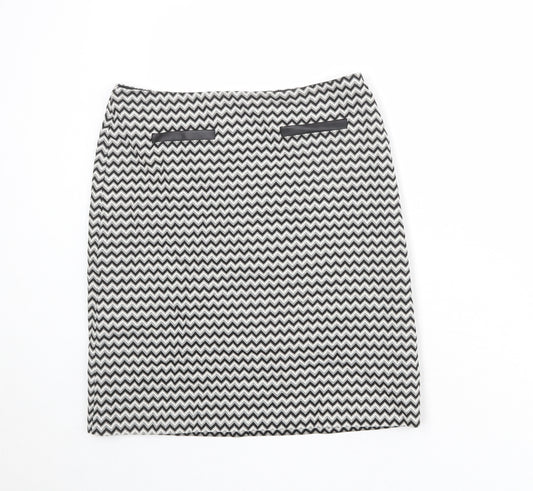 Marks and Spencer Womens Black Geometric Cotton A-Line Skirt Size 10 Zip