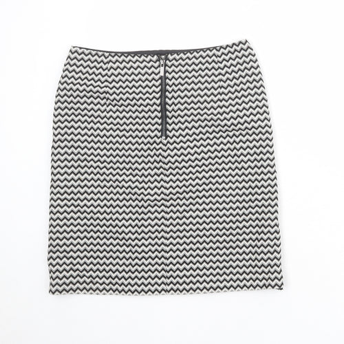 Marks and Spencer Womens Black Geometric Cotton A-Line Skirt Size 10 Zip